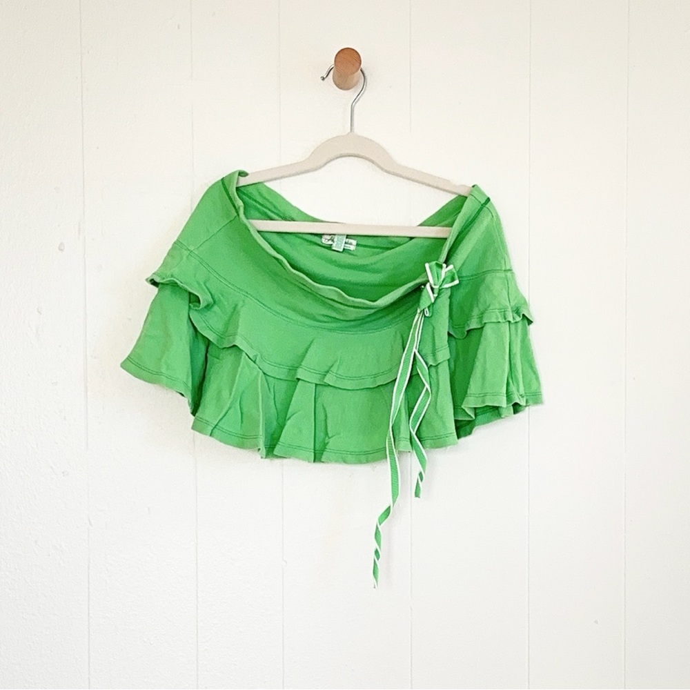VHTF VTG Y2K Abercrombie & Fitch Green Tiered Mini Skirt Cotton Tie Bow Boho XS